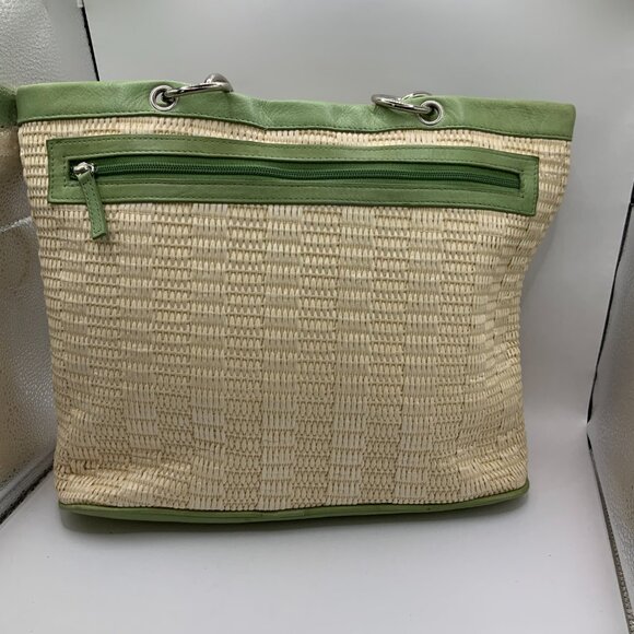 Kate Landry Mint Green Cream Natural Straw Shoulder Bag - Picture 2 of 7